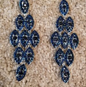 Large Navy Blue Rhinestone Pageant Prom Earrings